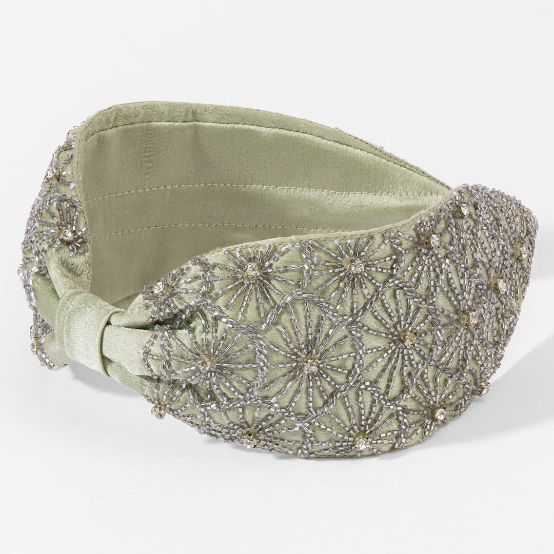 French Grey Embroidered Knotted Headband