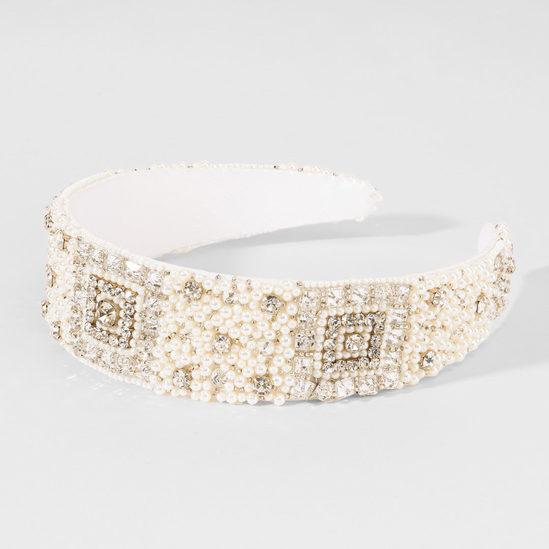 Regal Pearl & Crystal Headband - White