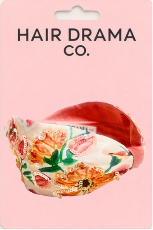 Floral Knotted Hair Band - Pink & Peach