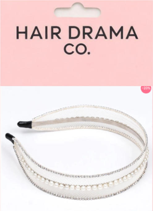 HDC x Emily in Paris Crystal & Pearl Mesh Hair Band - Pastel Yellow