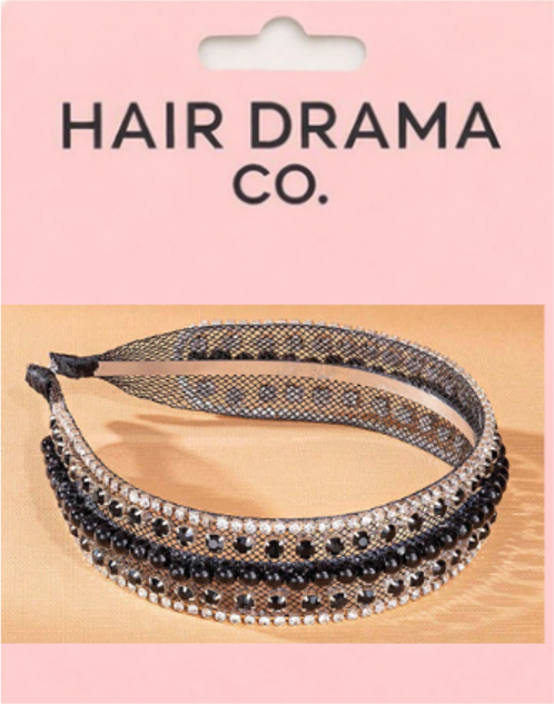Hair Drama HDC x Emily in Paris Crystal & Pearl Mesh Hair Band - Black