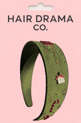 Christmas Silk Satin Flat Headband - Green