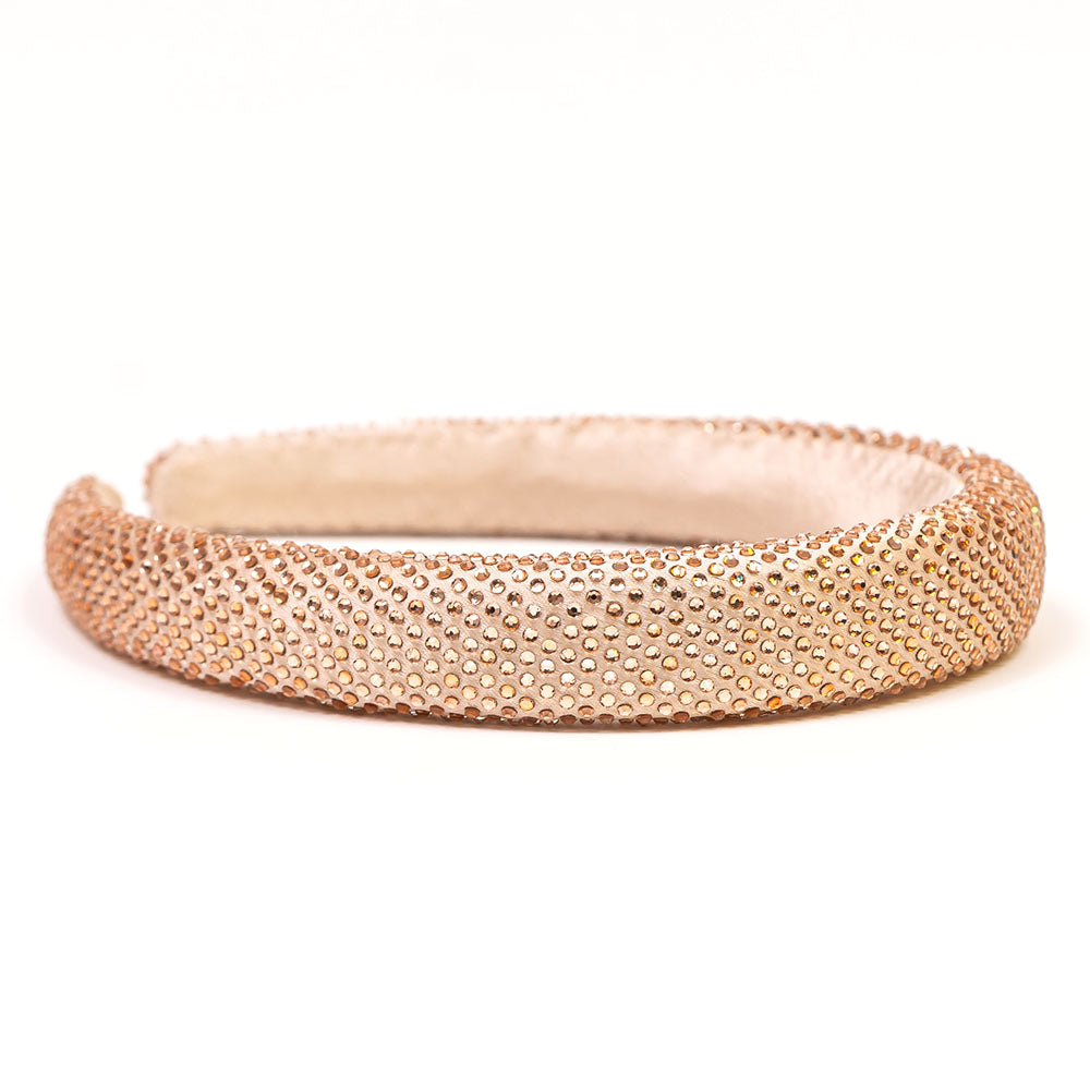 Silk Satin Puff Hair Band with Rhinestones - Champagne