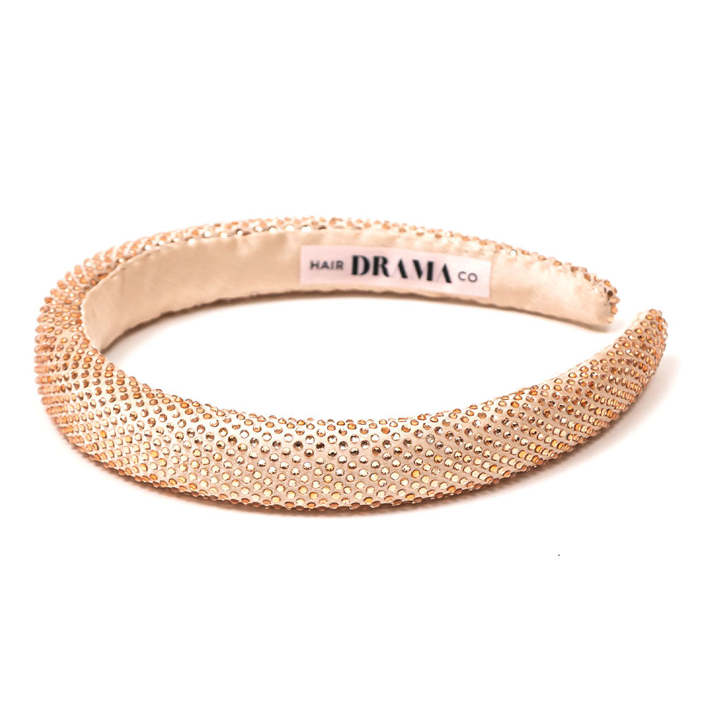 Silk Satin Puff Hair Band with Rhinestones - Champagne