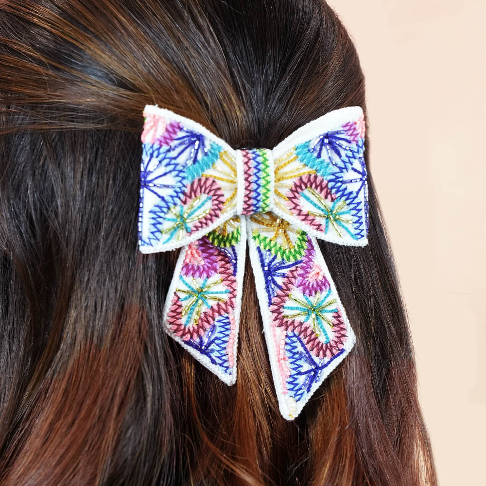 Embellished Hair Bow Alligator Clip - Multi