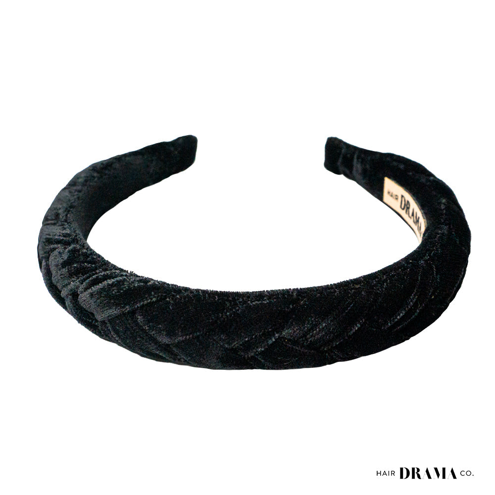 Selene Velvet Puff Hair Band - Black & Silver