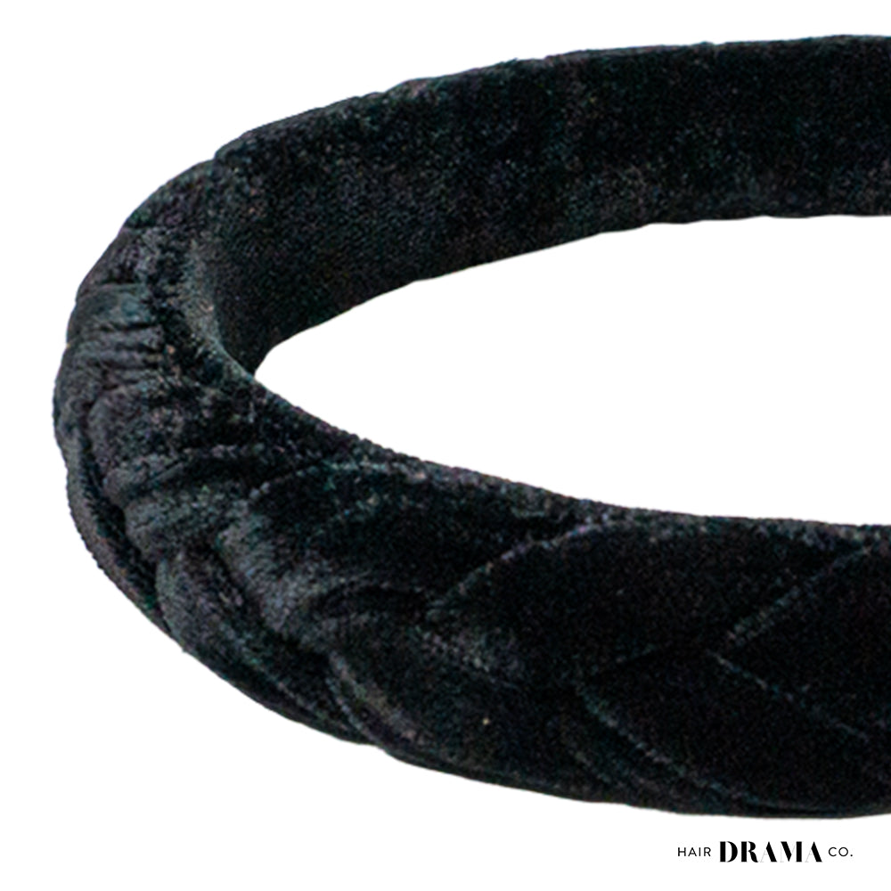 Selene Velvet Puff Hair Band - Black & Silver