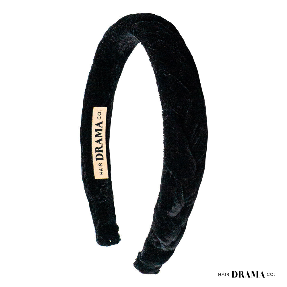 Selene Velvet Puff Hair Band - Black & Silver