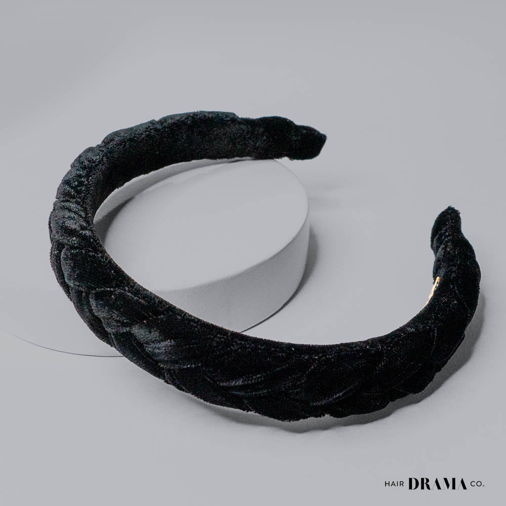 Selene Velvet Puff Hair Band - Black & Silver