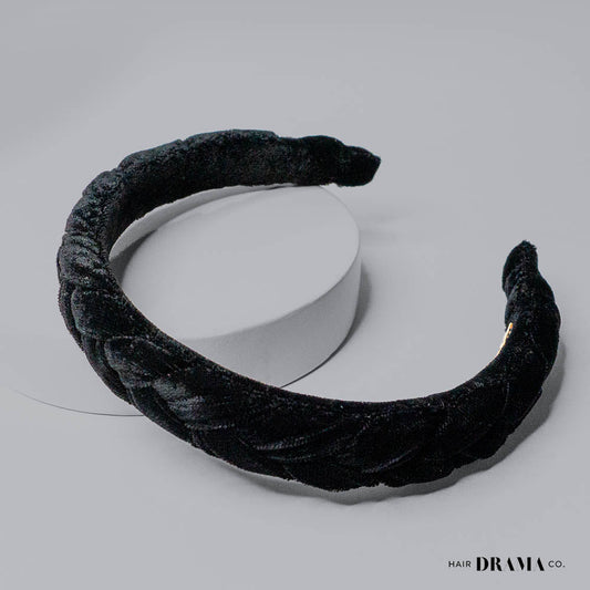 Selene Velvet Puff Hair Band - Black & Silver