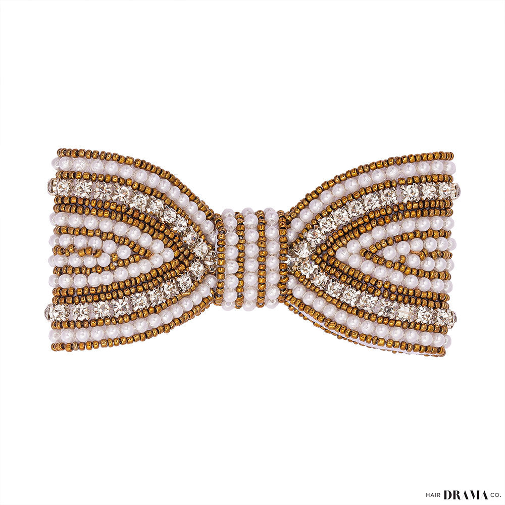 Embellished Hair Bow Alligator Clip - Gold