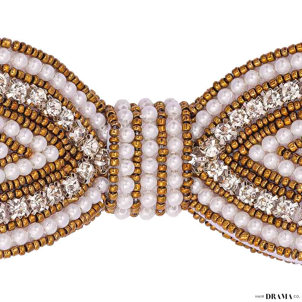 Embellished Hair Bow Alligator Clip - Gold