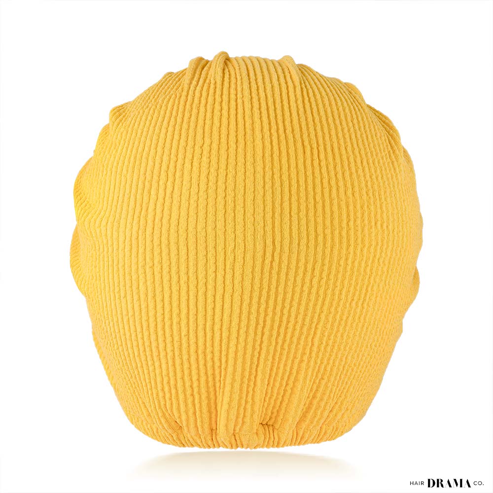 Yellow Ribbed Turban with Starfish Metal Broach