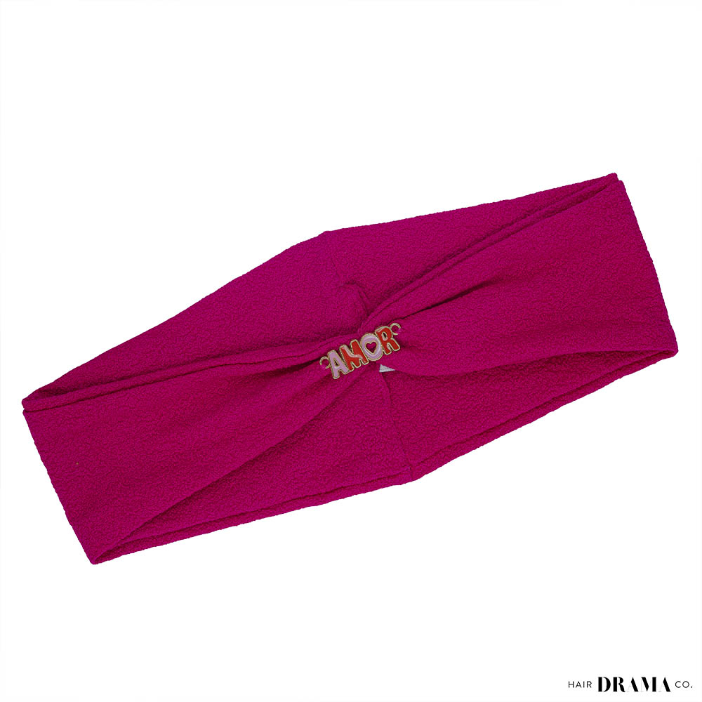 Dark Pink Textured Hair Band with Amor Metal Broach