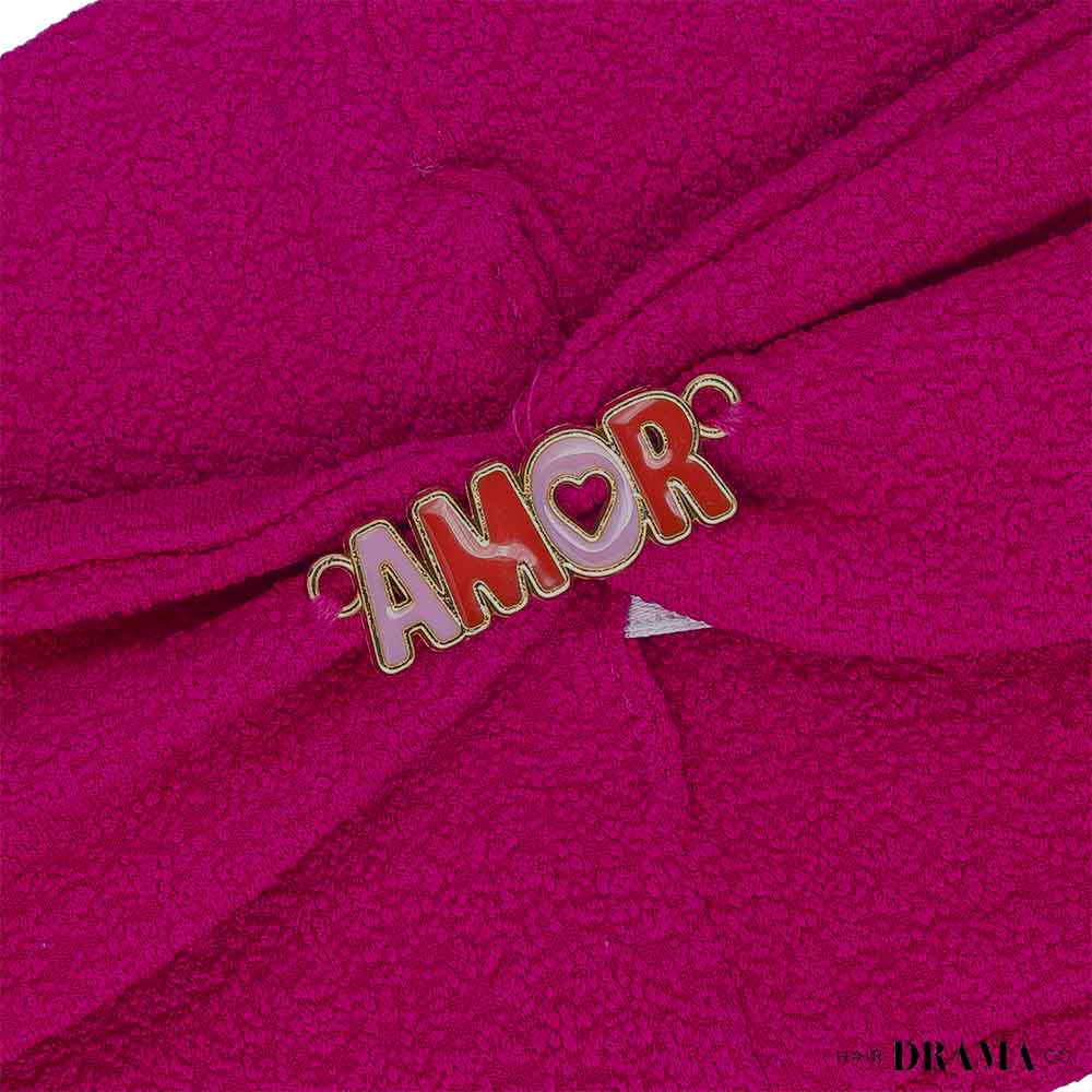 Dark Pink Textured Hair Band with Amor Metal Broach