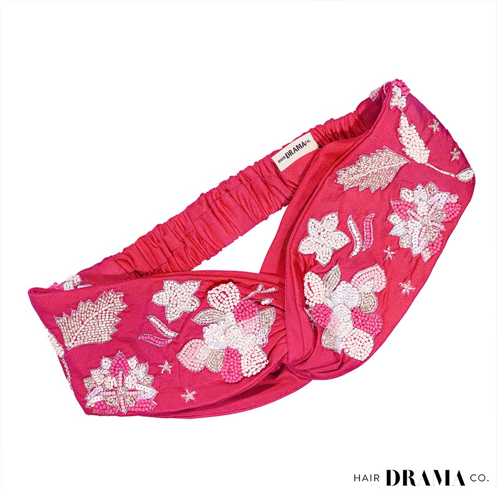 Blossom Embellished Hair Band for Women - Hot Pink