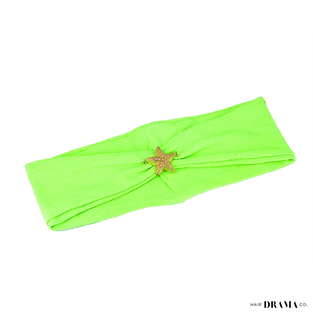 Neon Green Textured Hair Band with Starfish Metal Broach