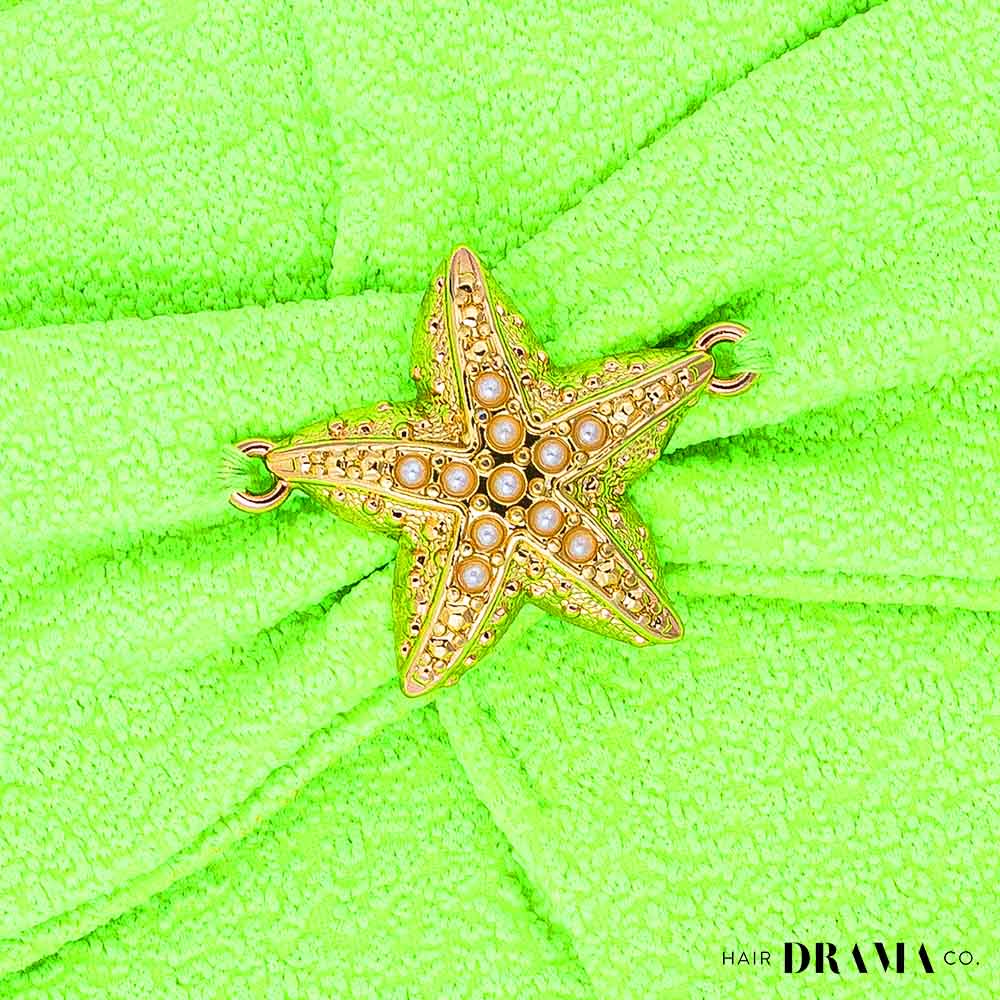 Neon Green Textured Hair Band with Starfish Metal Broach
