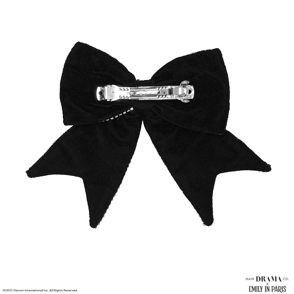 Dazzling Noir Velvet Hair Bow Barrette Clip - Black