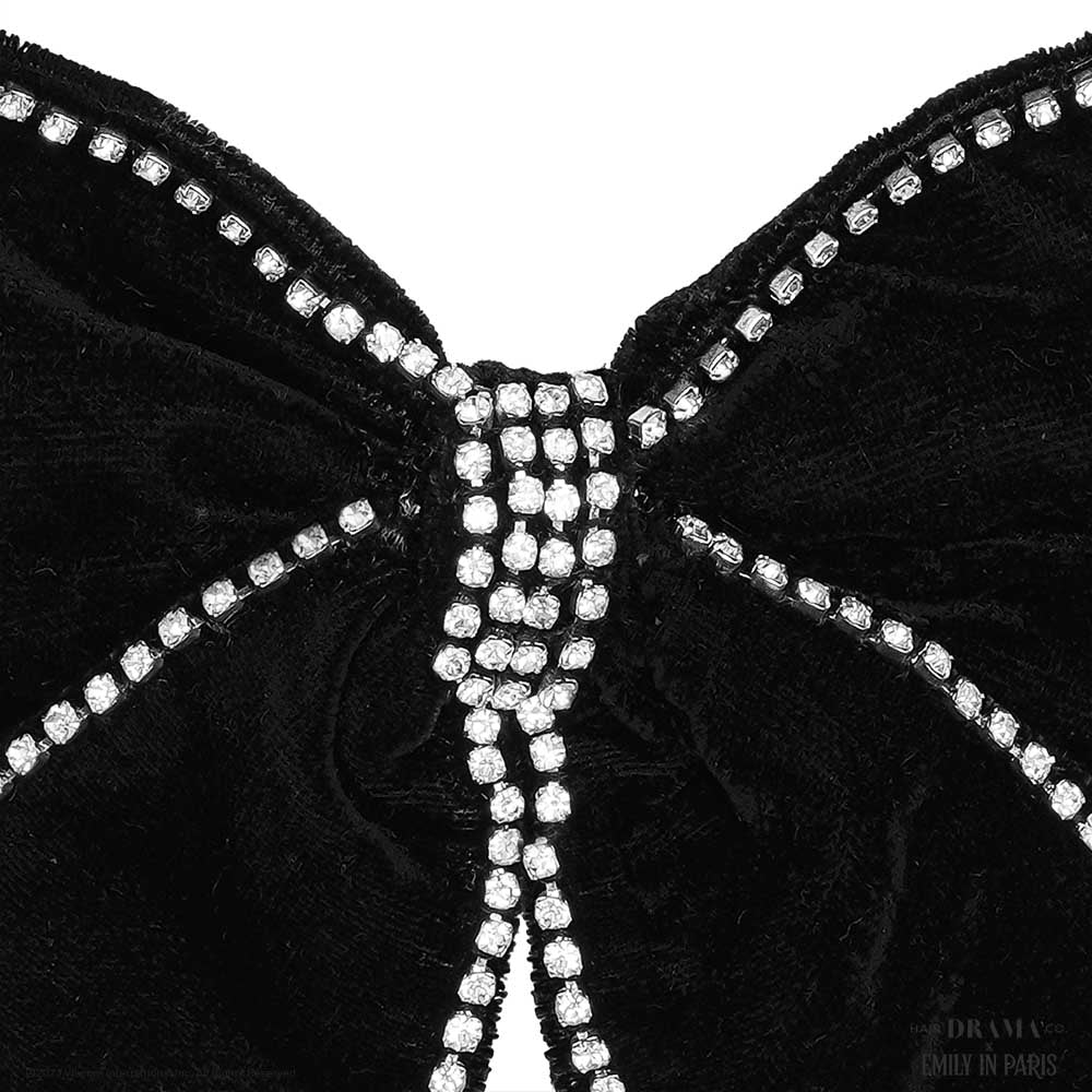 Dazzling Noir Velvet Hair Bow Barrette Clip - Black
