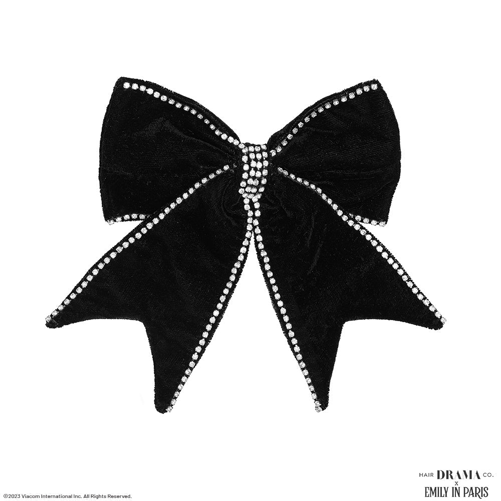 Dazzling Noir Velvet Hair Bow Barrette Clip - Black