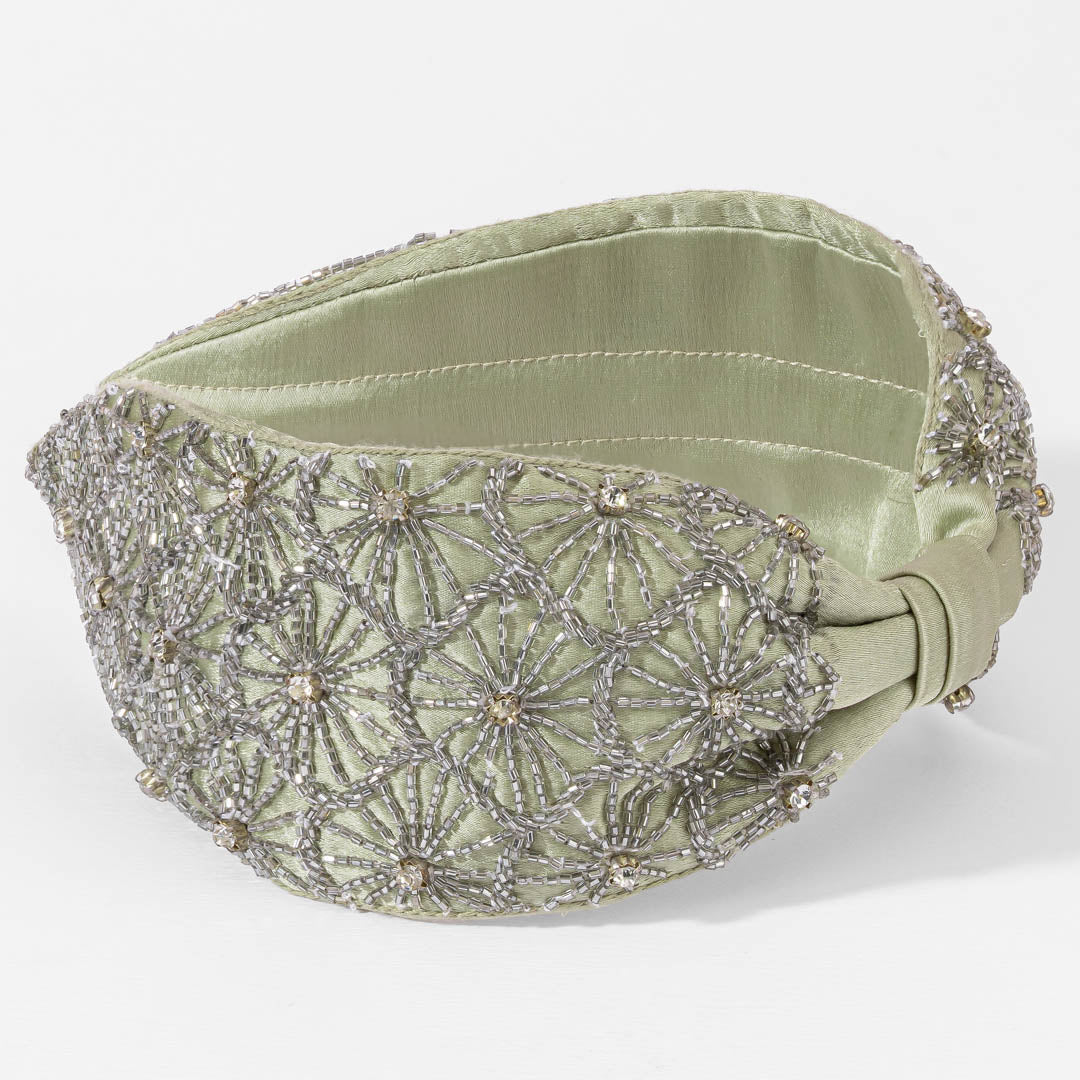 French Grey Embroidered Knotted Headband