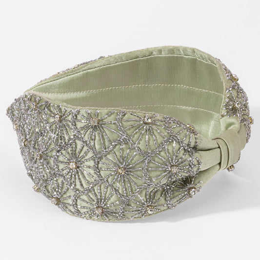French Grey Embroidered Knotted Headband