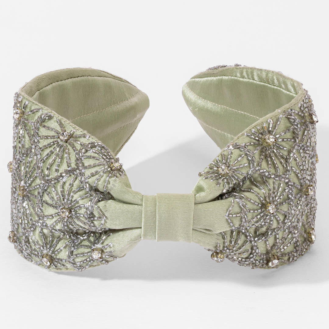 French Grey Embroidered Knotted Headband
