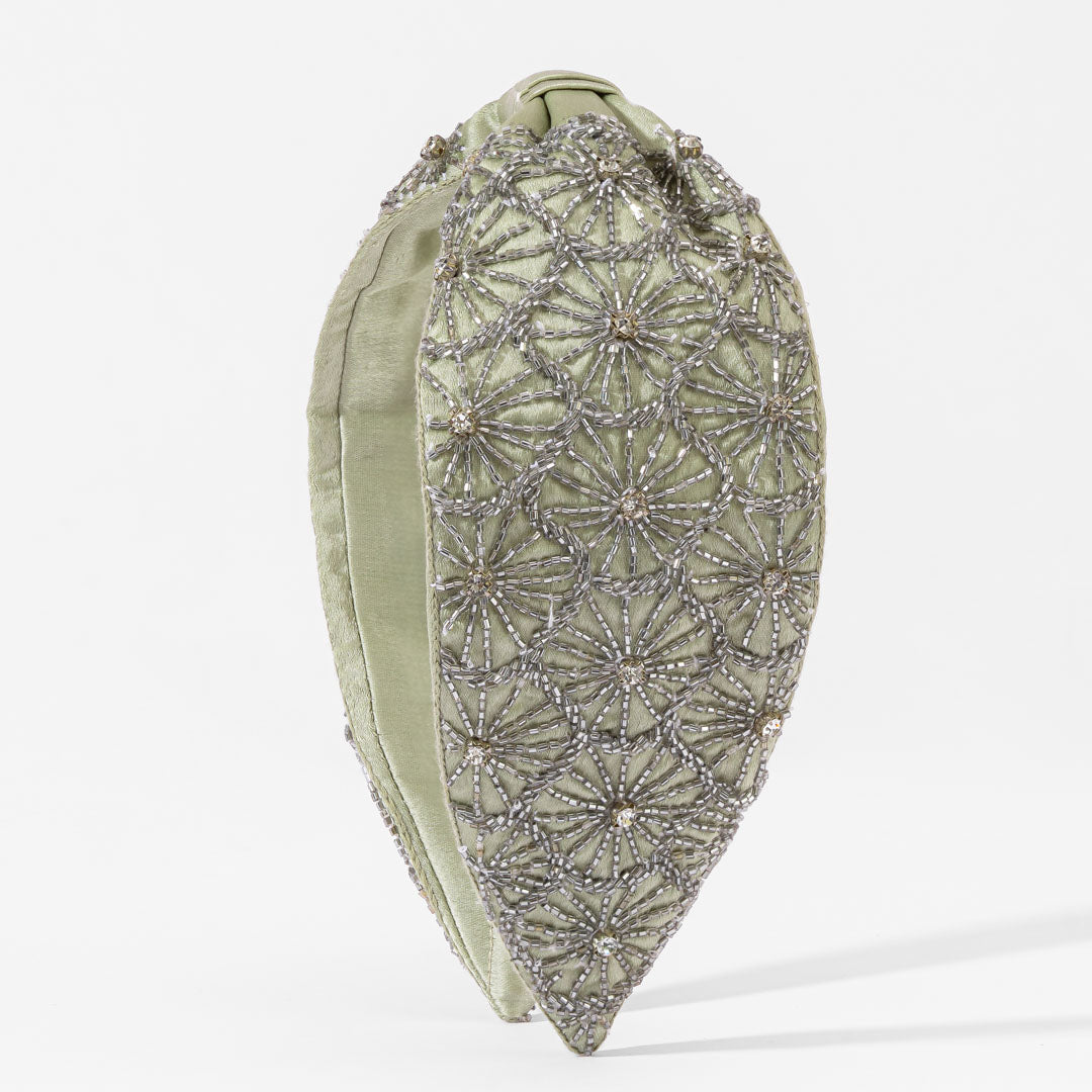 French Grey Embroidered Knotted Headband