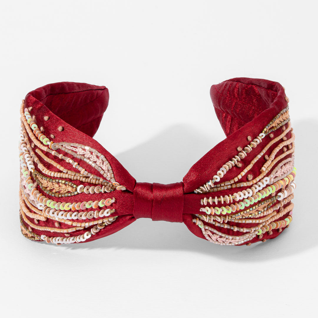 Scarlet Embroidered Knotted Headband