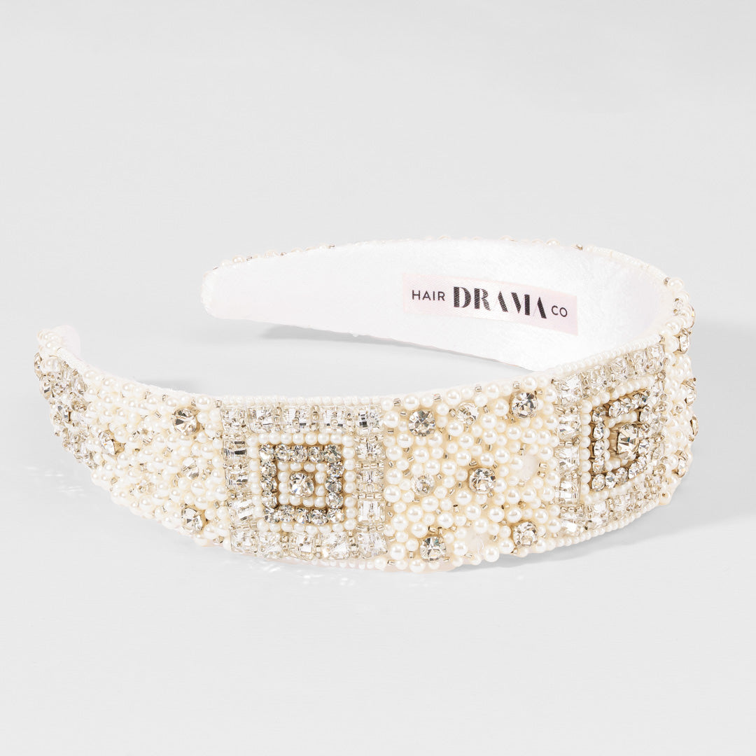 Regal Pearl & Crystal Headband - White