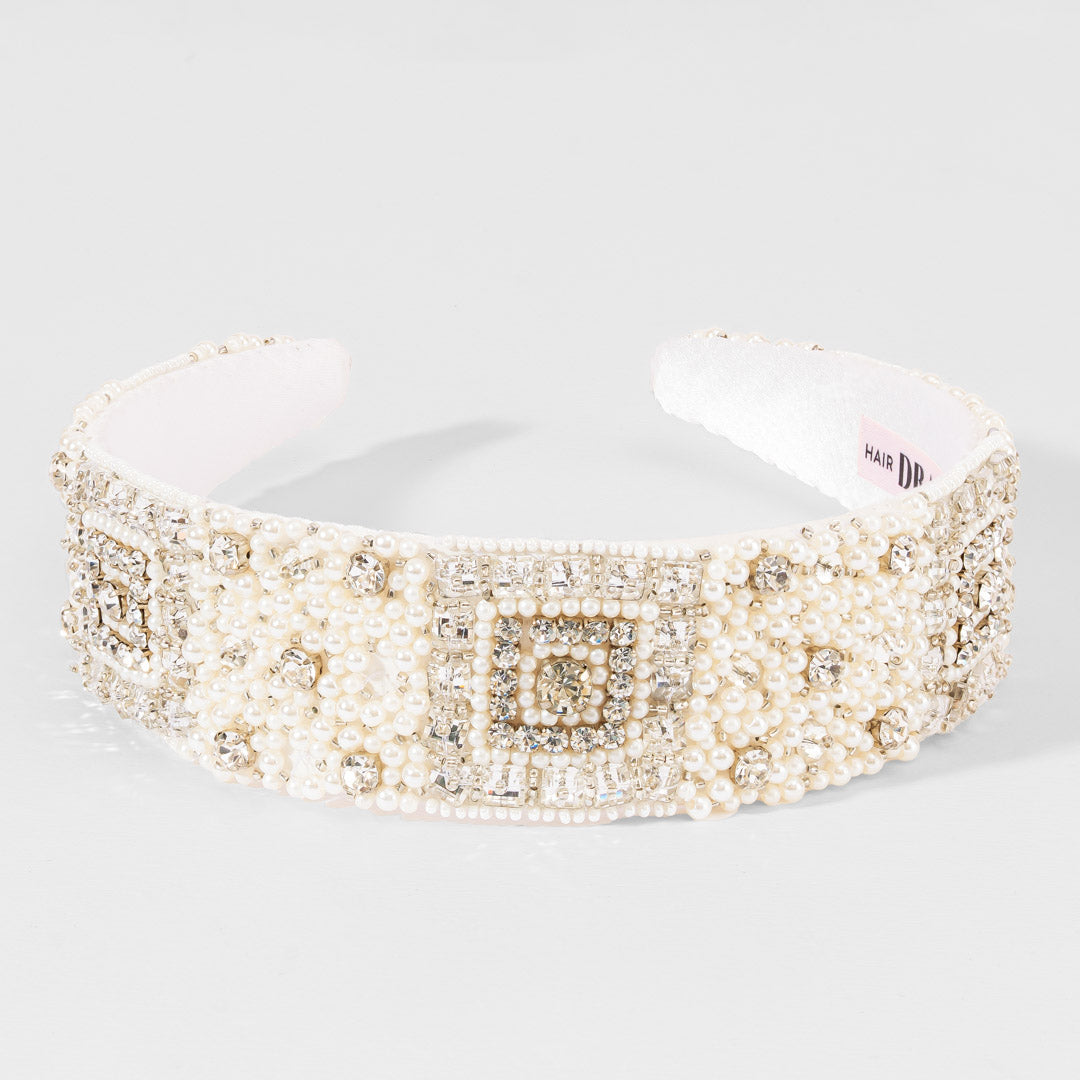 Regal Pearl & Crystal Headband - White