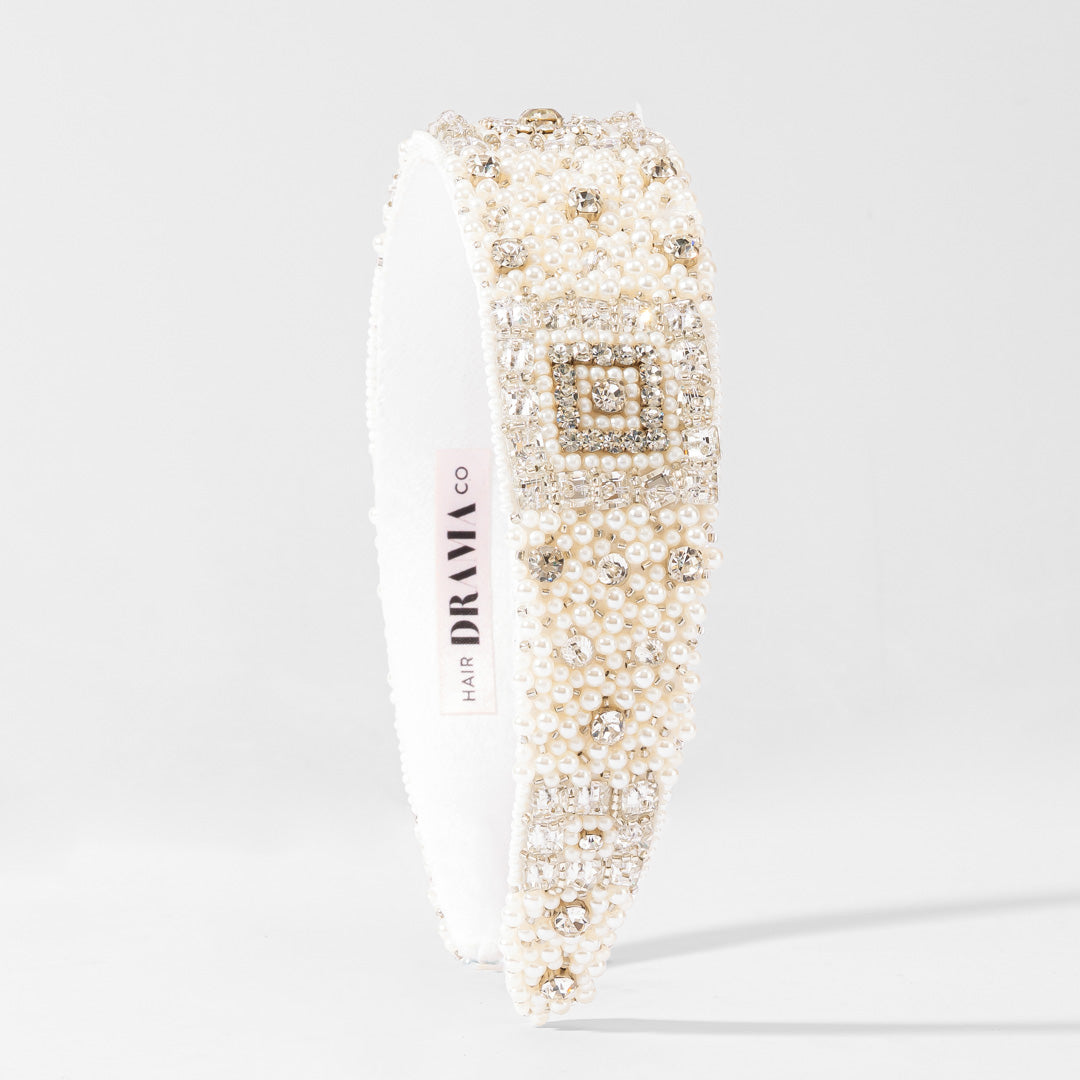 Regal Pearl & Crystal Headband - White