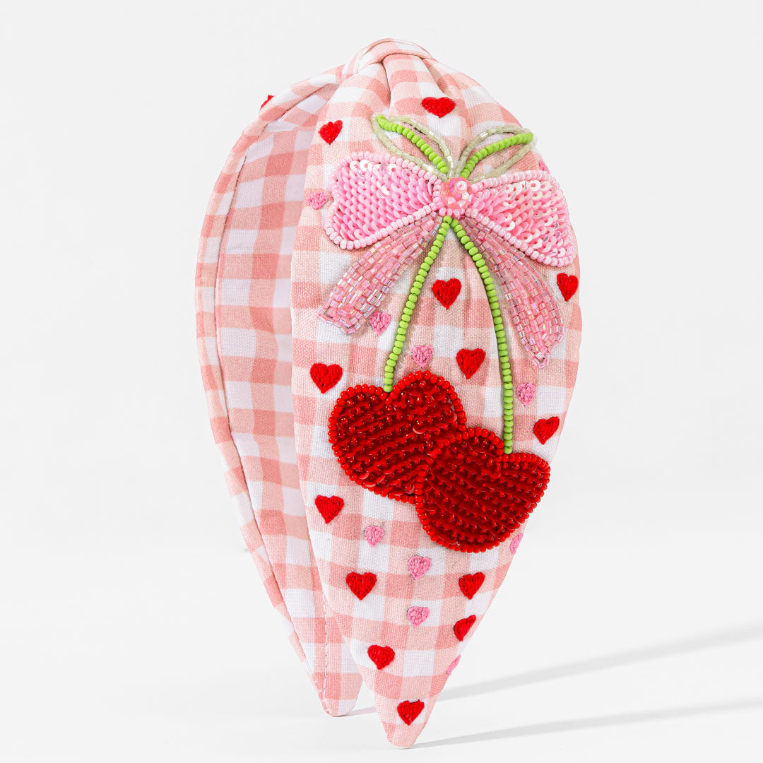 Gingham Cherry Knotted Headband