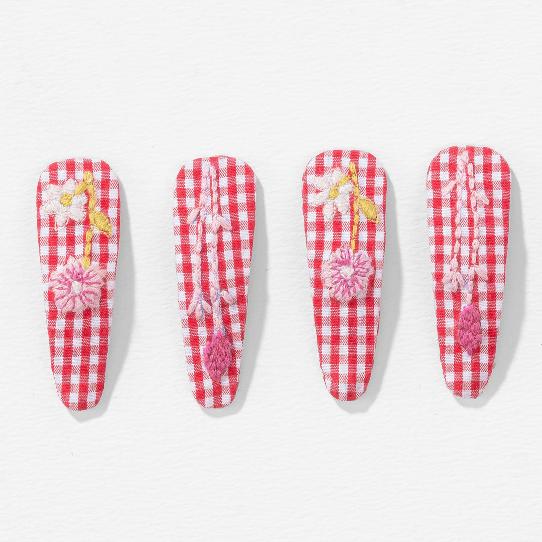 Red Gingham Hair Clips - Set of 4