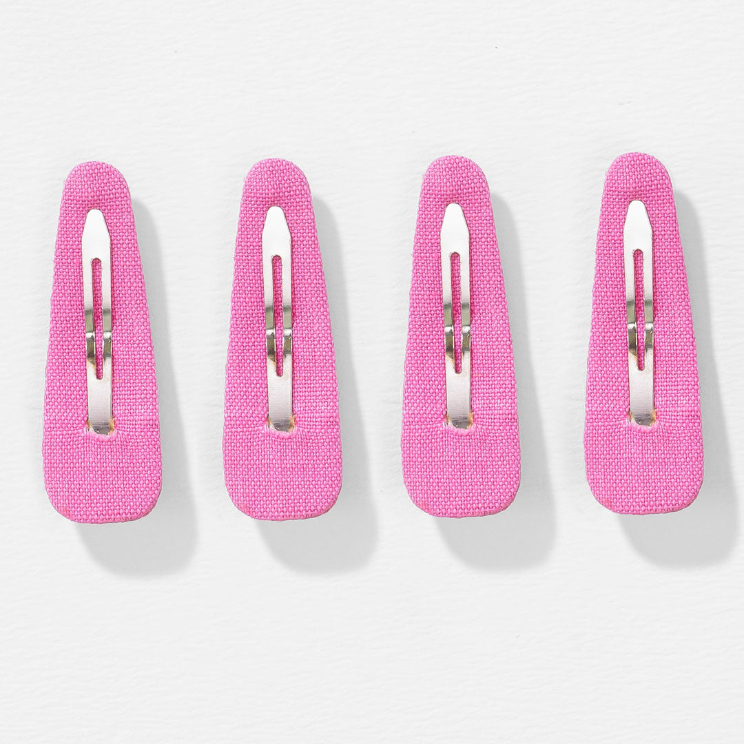 Pink Flora Embroidered Hair Clips - Set of 4
