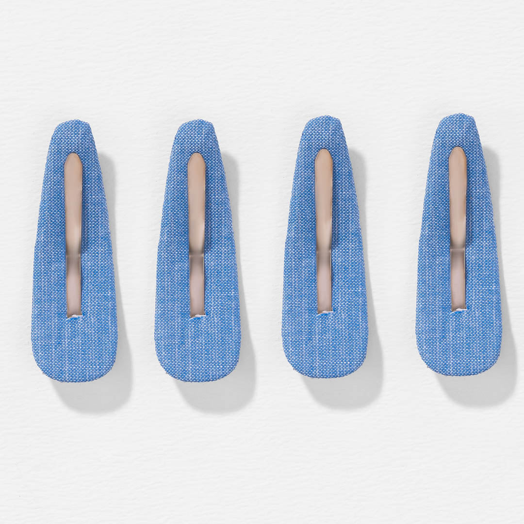Blue Flora Embroidered Hair Clips - Set of 4