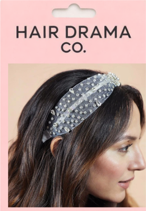 Crystal Mesh Knotted Hair Band - White