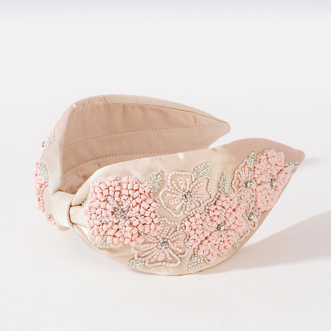 Peony Embellished Knotted Hair Band - Pink