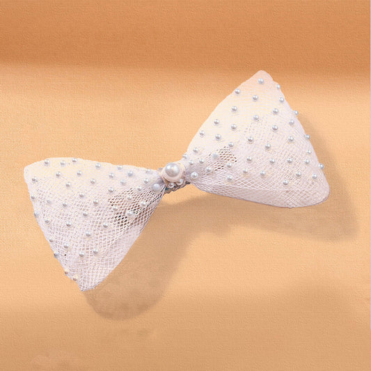 HDC x Emily in Paris Pearl Mesh Hair Bow Alligator Clip - White