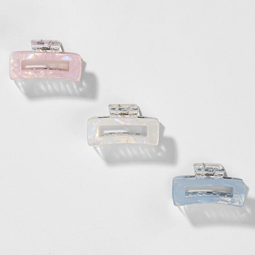 Holographic Hair Claw Clips - Set of 3 - Peach, Blue & White