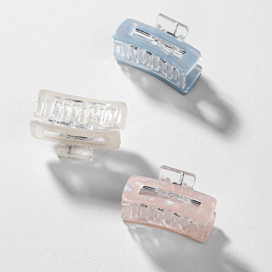 Holographic Hair Claw Clips - Set of 3 - Peach, Blue & White