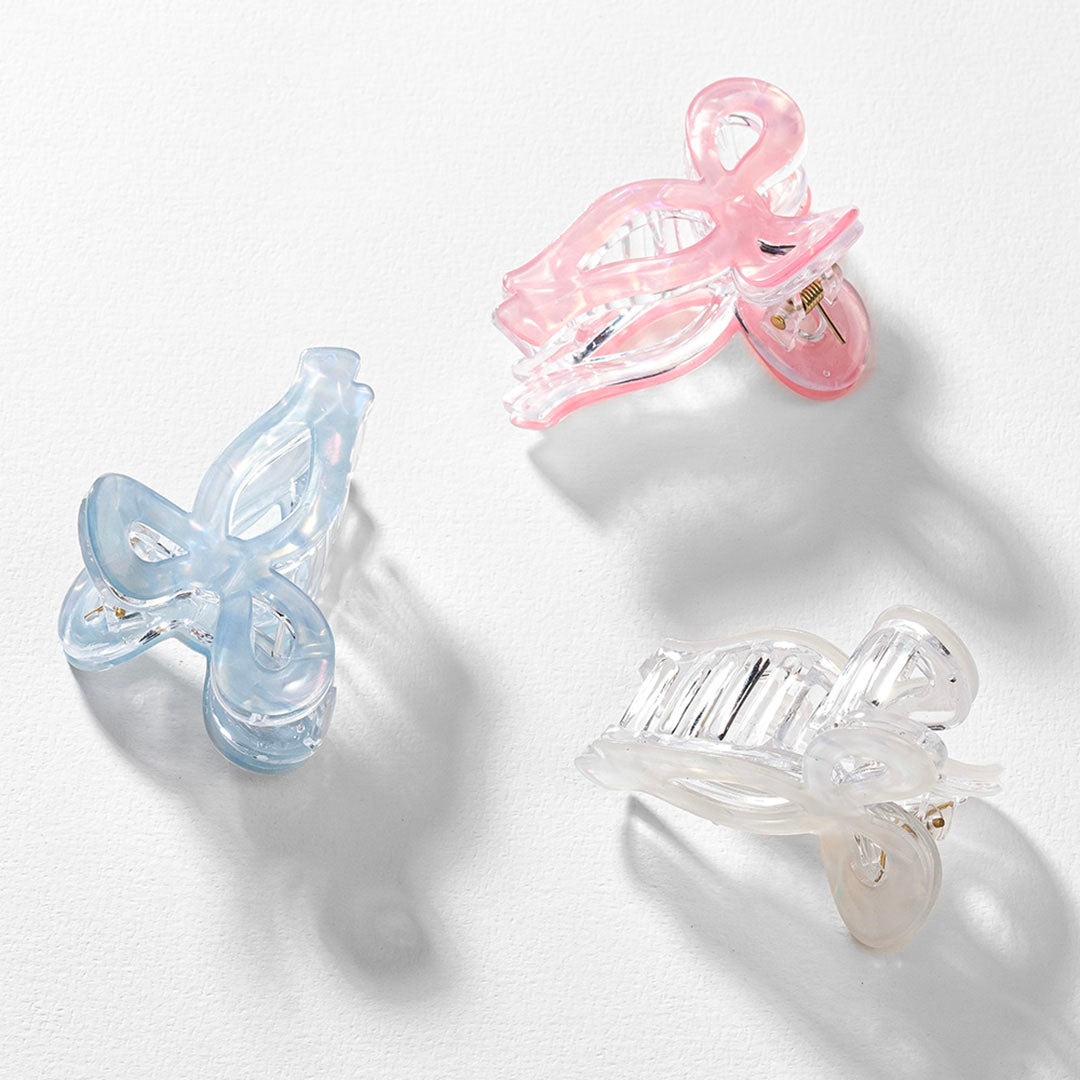 Holographic Bow Hair Claw Clips - Set of 3 - Pink, Blue & White