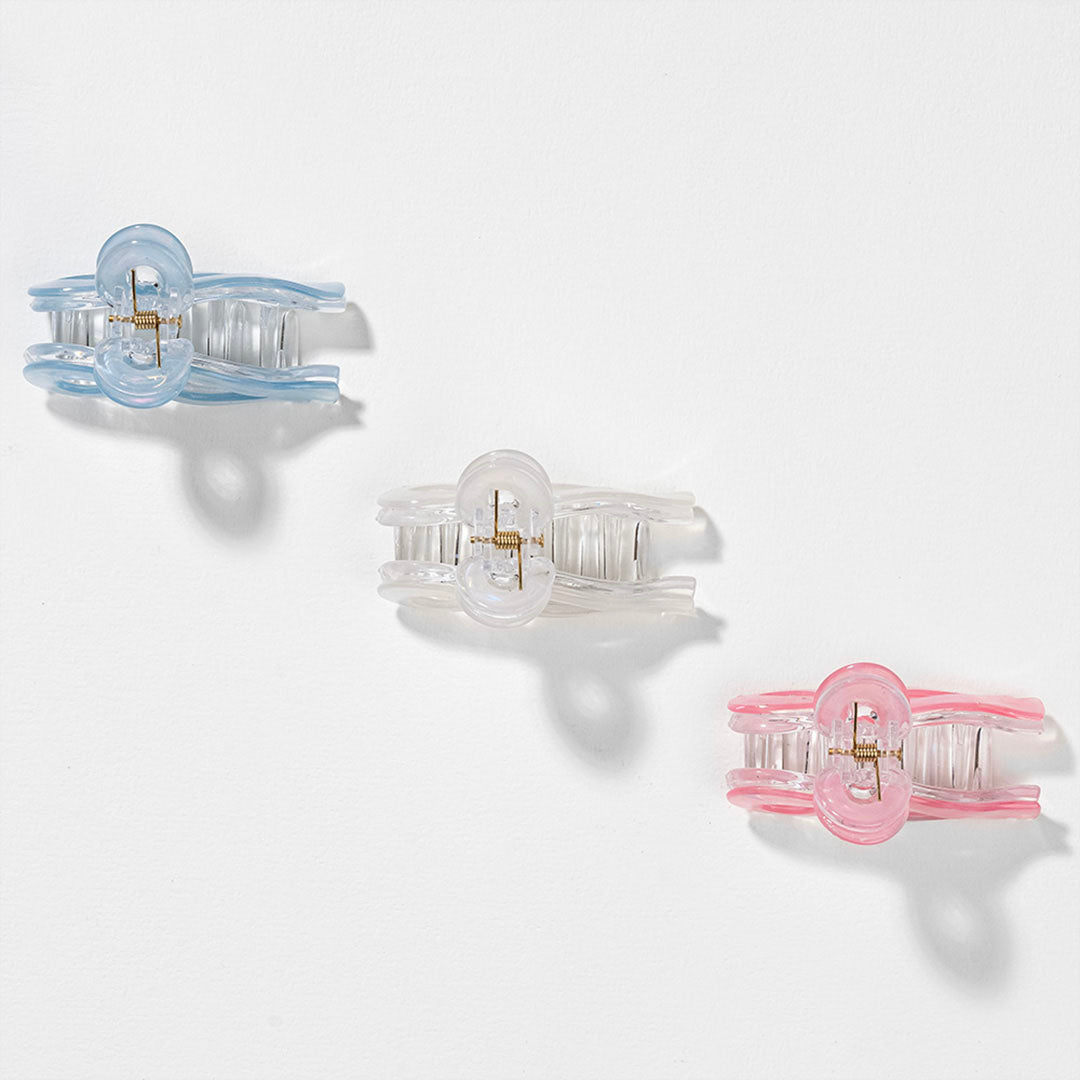 Holographic Bow Hair Claw Clips - Set of 3 - Pink, Blue & White