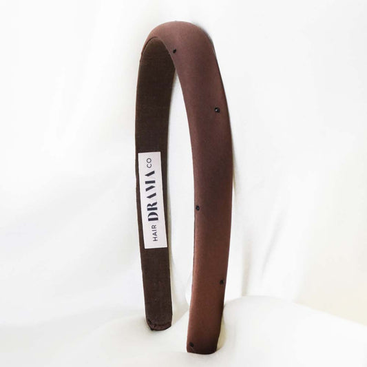 100% Mulberry Silk Puff Hair Band with Rhinestones - Dark Brown