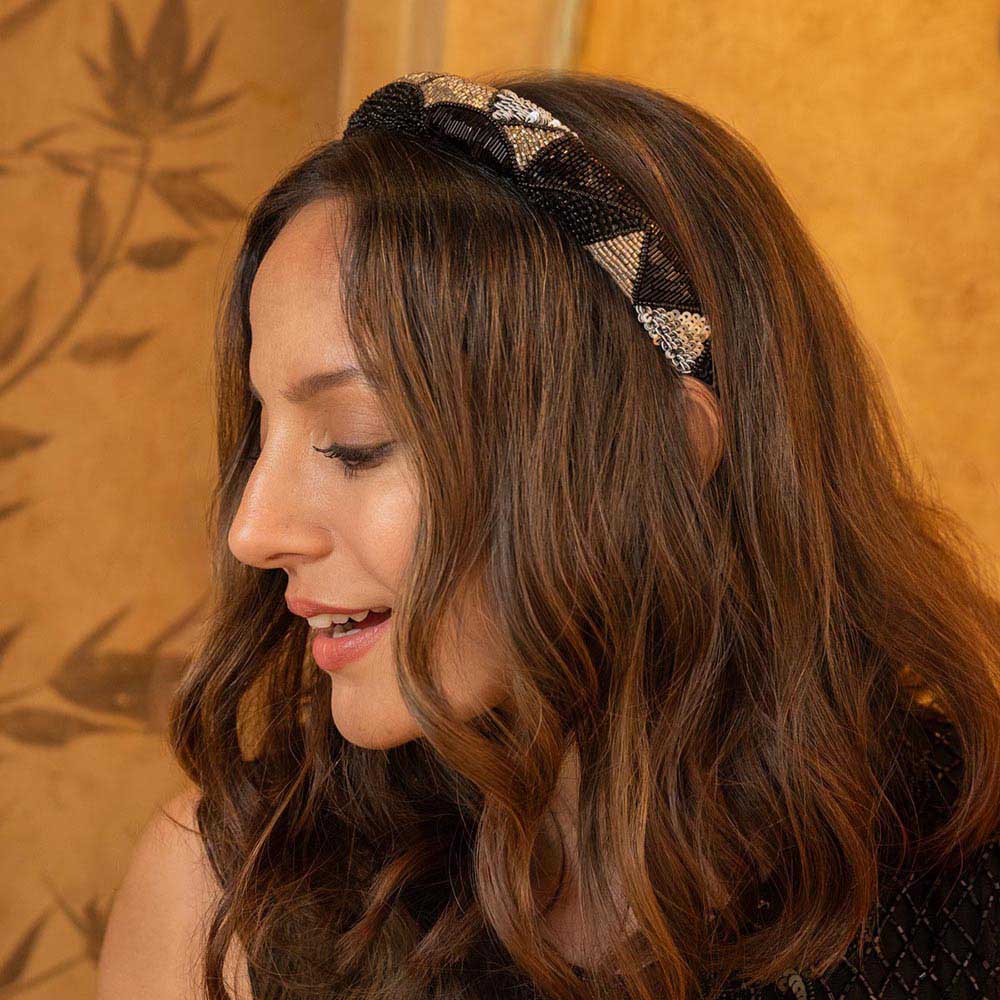 Embellished Puff Hair Band - Black
