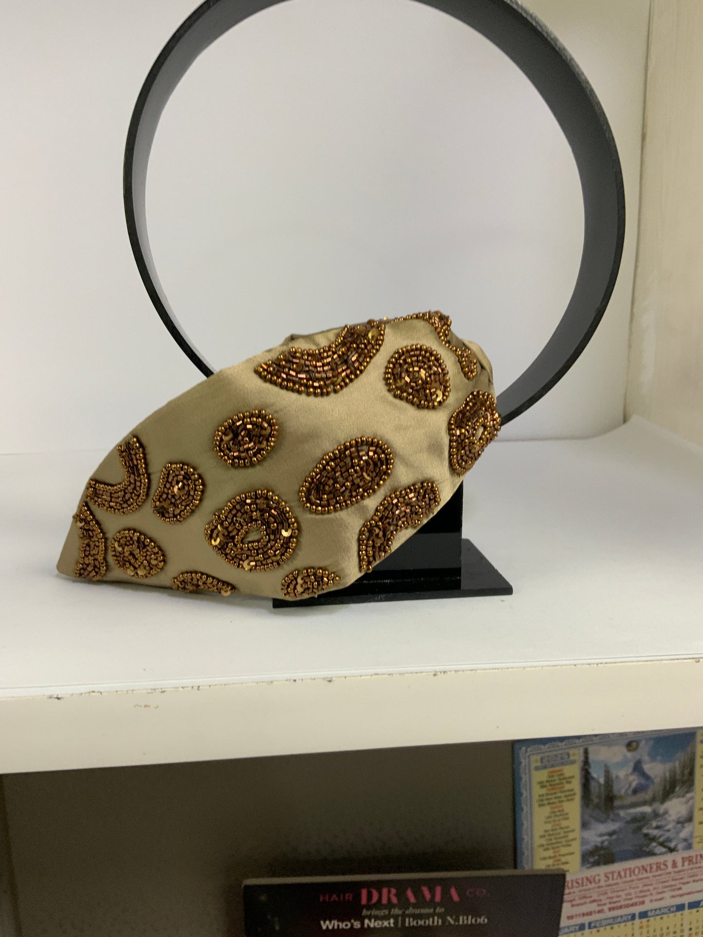 Spotted Gleam Beaded Knotted Headband - Light Brown