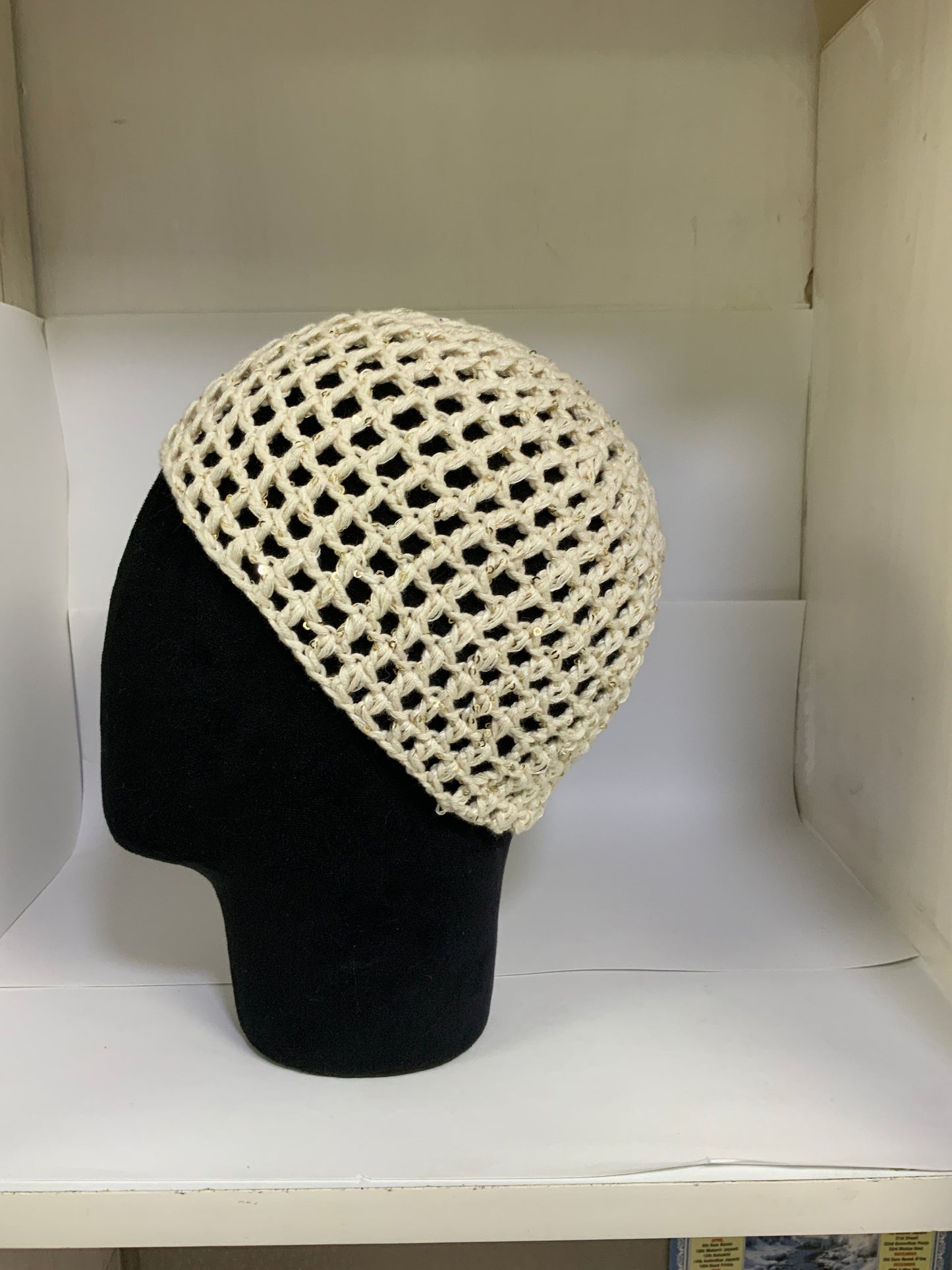 Amelia Crochet  Mesh Skull Cap - Beige