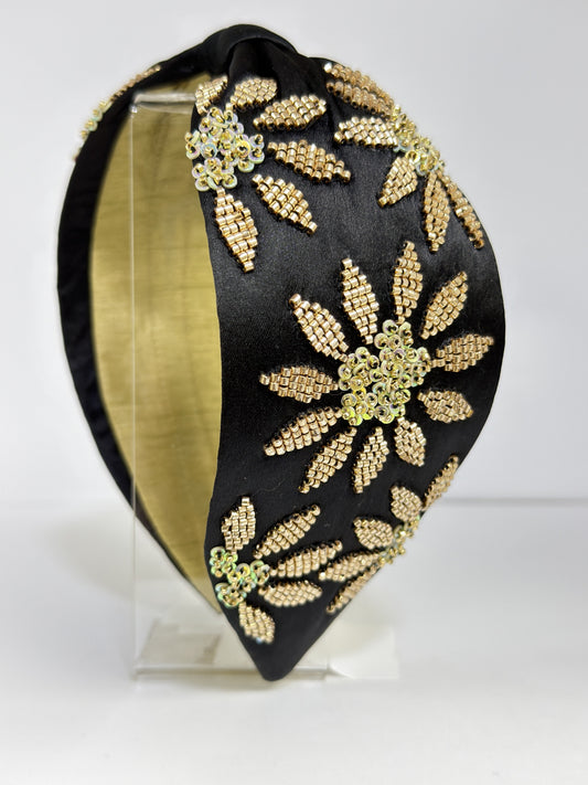 Flora Mosaic Knotted Headband - Black