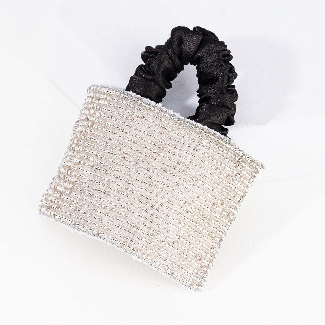 Embellished Beads Ponytail Holder - Silver
